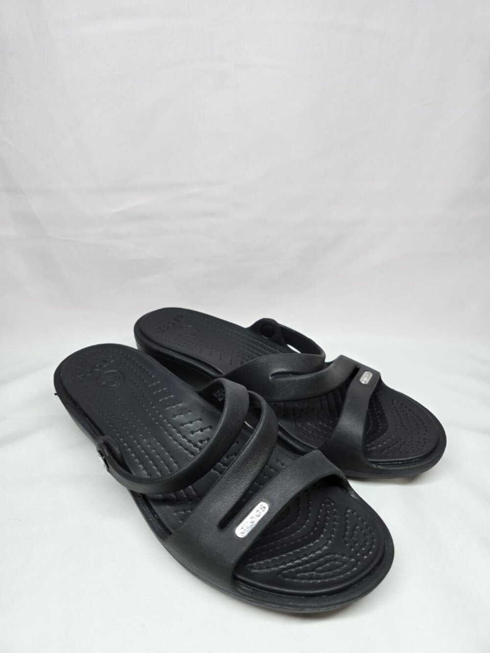 Crocs Patricia Wedge Strappy Slide Slip On Sandals Womens Size 7 Black